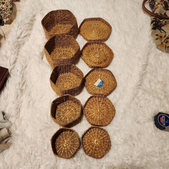 Vintage Handwoven Jiangxi Handicrafts Nesting Baskets Set Of 5 - Picture 3 of 15
